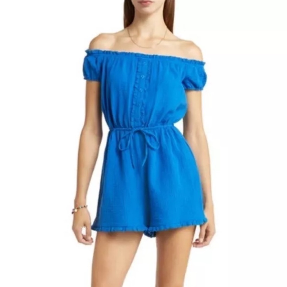NWT BP off the shoulder Blue short romper Size: Small
